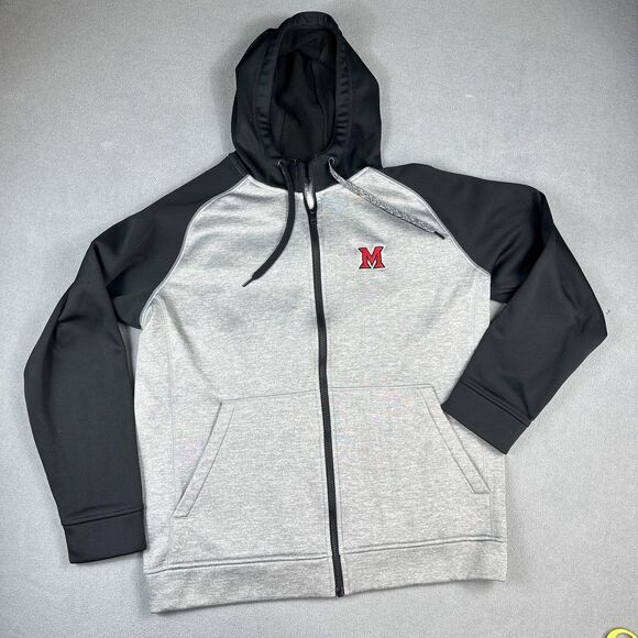 Miami Redhawks Adidas Team Issue Hoodie Mens Large Gray Black ClimaWarm Full Zip - Picture 1 of 15